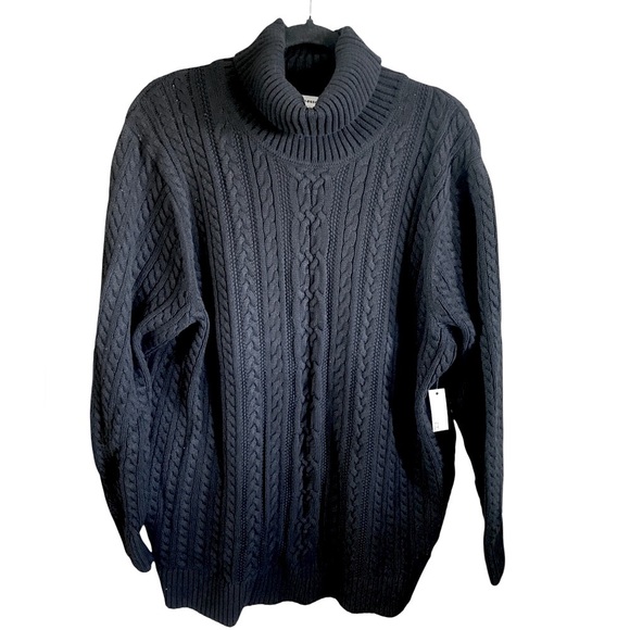 Cable Knit Turtleneck Cardigan Sweater Pullover Black Big Tall Men Size 2X NWT - Picture 2 of 10